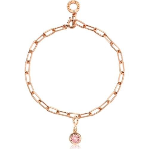 Valori Jewels Stylish Round, Zirconia Pink Gemstone, Rose Gold Plated, Sterling Silver Charm Bracelet