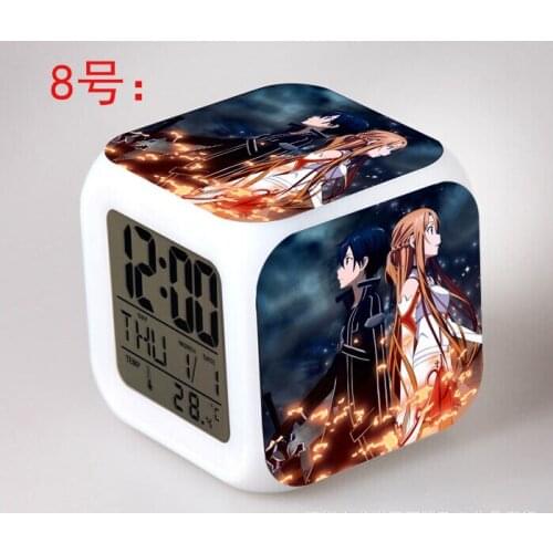 Japanese Anime LED 7 Color Flash Digital Alarm Clocks Sword Art Online Kids Night Light Bedroom Clock reloj despertador