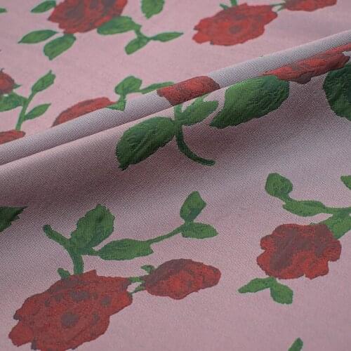 Deep Red Rose Jacquard Fabric For Dress Tissus Coton ImprimÉ Telas Algodon Estampadas Sewing Ткань Tissu Ткань Для Шитья Sewing