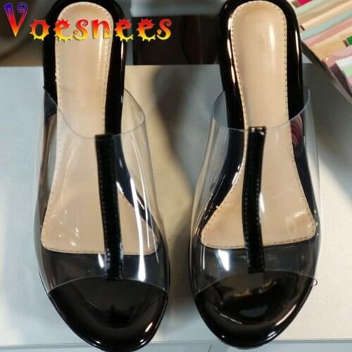 Gold Transparent 2021 Women Shoes Stitching Half surrounded Roman Slippers Wedges Platform Sexy Women Walk Show Party Sandals