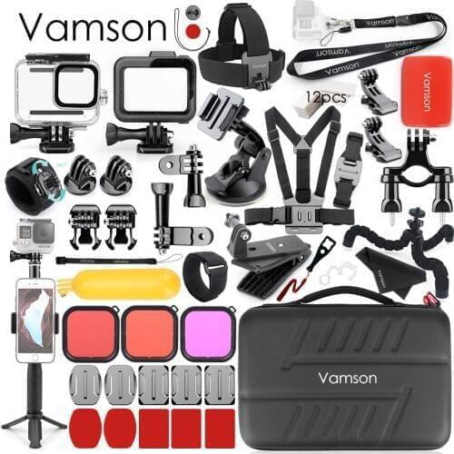 Vamson Waterproof Housing Case Accessories Kit for GoPro Hero 8 Black Monopod Chest Strap Mount for Gopro 8 Sports Camera VS20