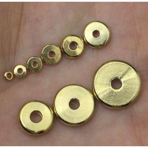 SEA MEW 3/4/4.5/5/6/7/8/10/12mm Vintage Metal Brass Spacer Beads Hole Beads Flat Beads European Beads For Jewelry Making 50PCS
