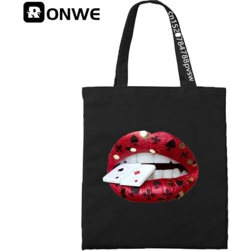Funny Lips Women Print Reusable Shopping Canvas Bag Girl Tote Eco Harajuku Shopper Shoulder Bags,Drop Ship