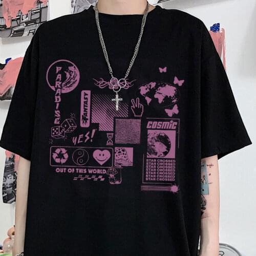 Graffiti Printed Casual Harajuku Womens T-shirt Vaporwave Unisex Short-sleeved T-shirt HipHop Summer Womens T-shirt Streetwear