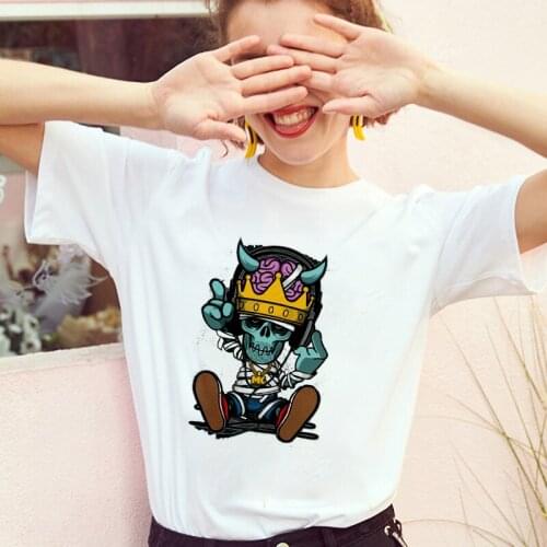 Womens T-shirt Fun Skeleton Printed T shirt Harajuku O-neck top Female Kawaii Street summer casual clothing short sleeves Tees