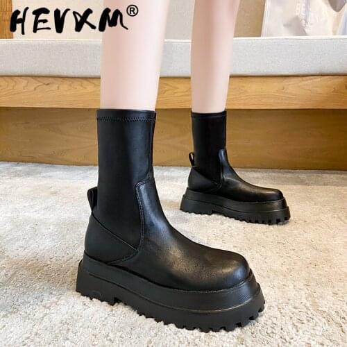 2022 women Autumn Boots For Women Platform Chelsea Boot Spring Booties Fashion Female Thick Bottom Black Bootie
