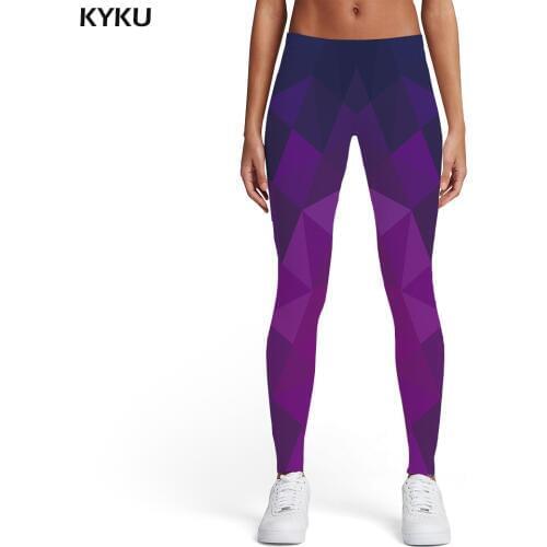 KYKU Geometric Leggings Women Harajuku Ladies Stripes Elastic Gothic Sexy Purple Spandex Womens Leggings Pants Jeggings
