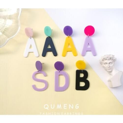 QUMENG 2020 A/B/D/S Alphabet Earrings acrylic Stud Earrings big vintage Letter hyperbole Earrings for Women Girls Kids Jewelry