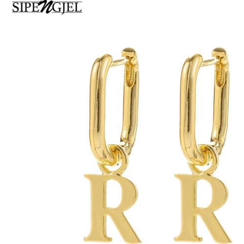 SIPENGJEL Hot Elegant O-shaped Hoop Earrings Geometric A-z Initials Letter Drop Detachable Earrings For Women Jewelry Gift 2021