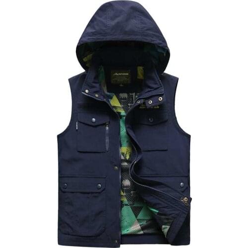 Spring Autumn Hooded Vest Men Casual Vest Fashion Vest with Hat Waistcoat Sleeveless Coat Jacket Male Clothes