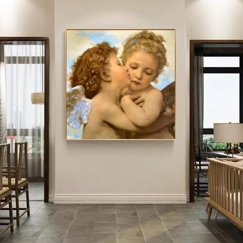 Famous Painting Lamour and Psyche Children Canvas Paintings First Kiss Posters and Prints Wall Art Picture for Living Room Decor