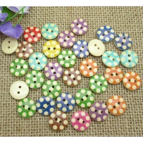 100pcs 15mm Mixed Nature Round Cute Dot Cat Pattern Wooden Buttons For Clothes Crafts Sewing Scrapbooking DIY Accessories