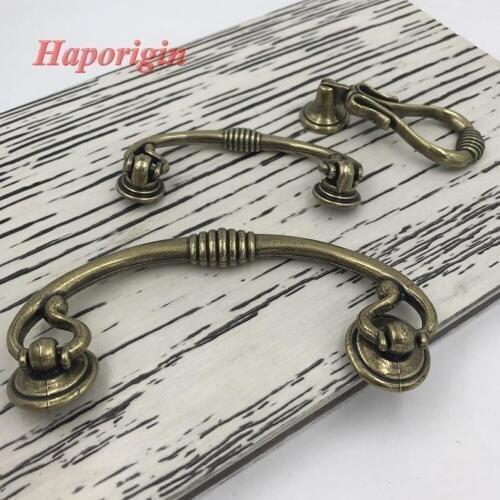 2x Antiuqe Bronze Kitchen Cabinet Drawer Knobs Euro-Style Furniture Handles Cupboard Closet Wardrobe Drawer Pulls Haporigin
