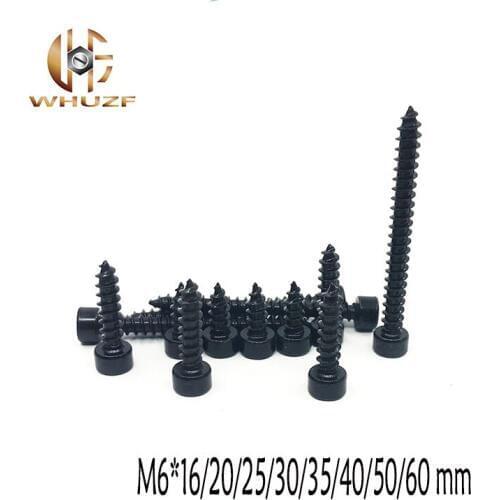 20pcs M6 *16/20/25/30/35/40/50/60 mm Carbon Steel With Black Hexagon Socket Cap Head self tapping screw Model Screw M6 SCREWS