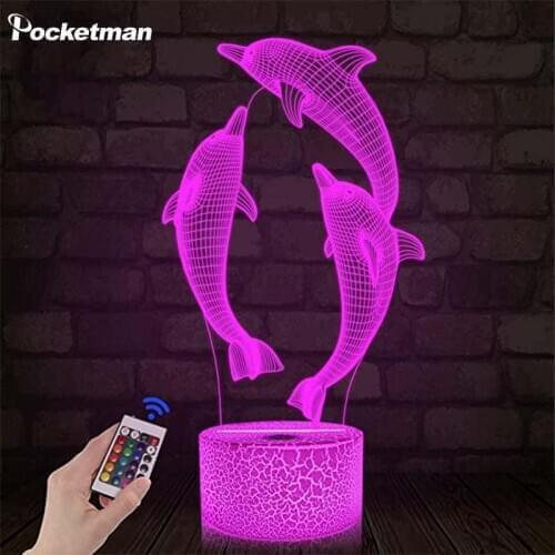3D Stereo Dolphin LED Night Light USB Decorative Atmosphere Lamp 7 Colors Changing Bedside Table Lamp Touch Night Lamp as gift