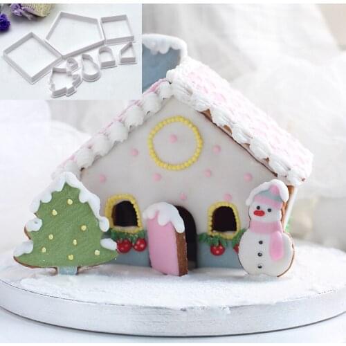 8pcs House Snowman Cristmas Tree Cake Mold Embossed Cookie Stamps Fondant Cutter Pastry Baking Chocolate Cake Decorating Tools