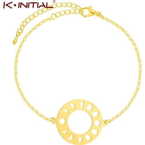 Kinitial Stainless Steel Lunar Cycle Charms Bracelet for Women Moon Cycle Celestial Jewelry Accessories Moon Phase Bracelets
