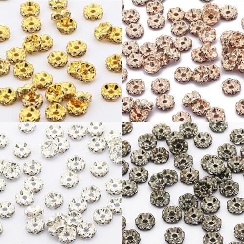 4/6/8/10mm 50pcs Round Rhinestone Rondelle Crystal Lace Loose Spacer Beads For Jewelry Making Charm Bracelet Accessories