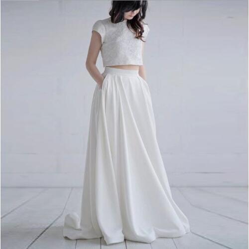 Elegant White Plus Size Wedding Satin Solid Long Skirts High Waist Fashion Runway Custom Pleated Maxi Wedding Autumn Skirt