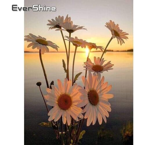 EverShine Diamond Painting Fulll Square Daisy Cross Stitch Diamond Mosaic Flowers Picture Rhinestones Art Scenery Home Decor