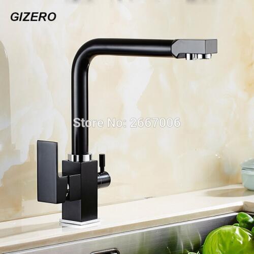 GIZERO Kitchen Drinking Faucet Water Purifier Filter Taps Black Painted Dual Handle Deck Mounted Hot and Cold Water GI2058