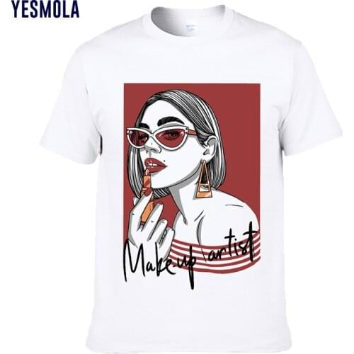 YESMOLA Sexy Girl Pattern Lipsticks Make Up Artist Letters Print Vogue T Shirt Women Graphic Tshirt Femme Hipster Streetwear