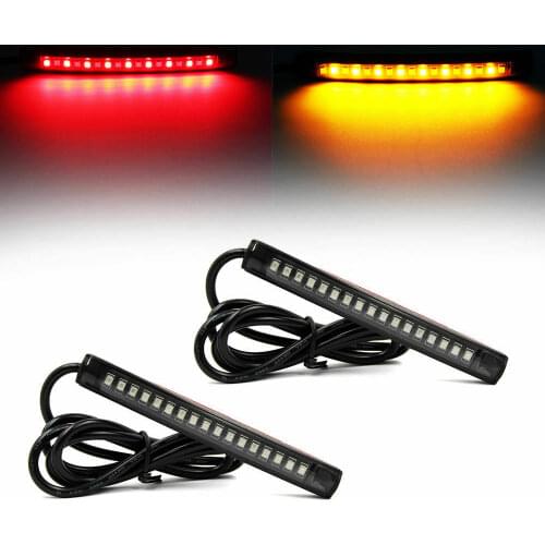 2X Motorcycle Universal Flexible 17 LED Tail Light Strip Indicator Brake Stop Turn Signal Amber+Red Strip lamp