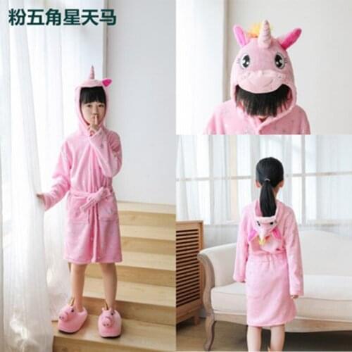 New Winter Hooded Children Bathrobe Kids Unicorn Bath Robe Boys Girls Animal Pyjamas Kids Long Sleeve Cartoon Towel Robe