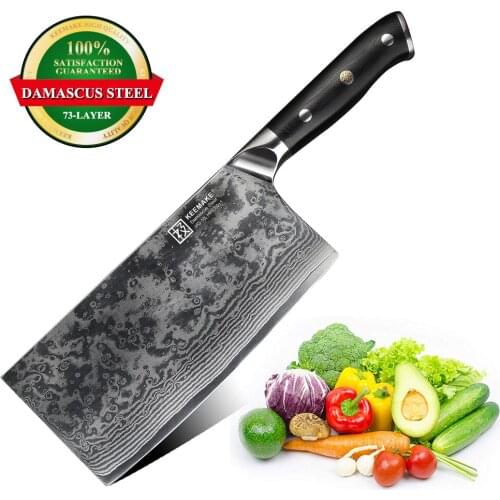 KEEMAKE 7" Cleaver Knife Japanese Damascus VG10 Steel Blade Kitchen Chef Knives Strong Hardness G10 Handle Sharp Cutting Tools
