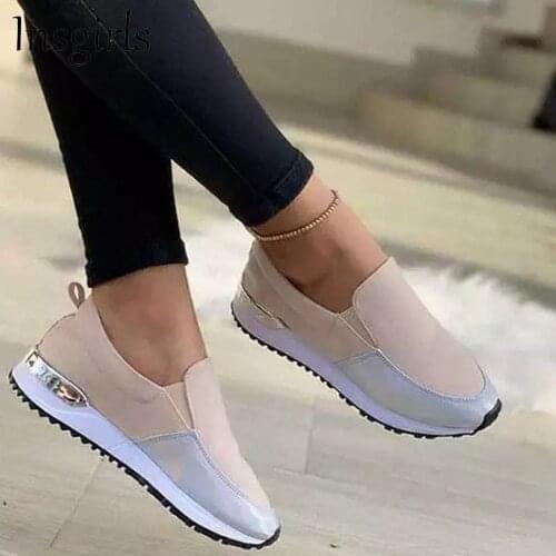 Womens Patchwork Sneakers 2021 Autumn New Pointed Toe Ladies Comfy Slip On Loafers 36-43 Large-Sized Walking Sport Flats