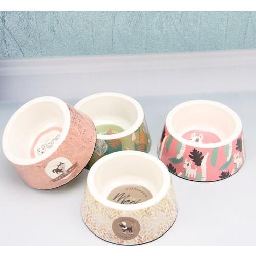 Round Dog Cat Bowl For Small Dogs Printing Natural Bamboo Fiber Kitten Single Bowls Non-slip Puppy Feeder Feeding Water Pet Bowl