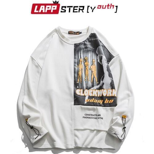 LAPPSTER-Youth Men Patchwork O-Neck Sweatshirts 2020 Mens Hip Hop Pullover Sweatshirts Male White Women Fashoins Clothing