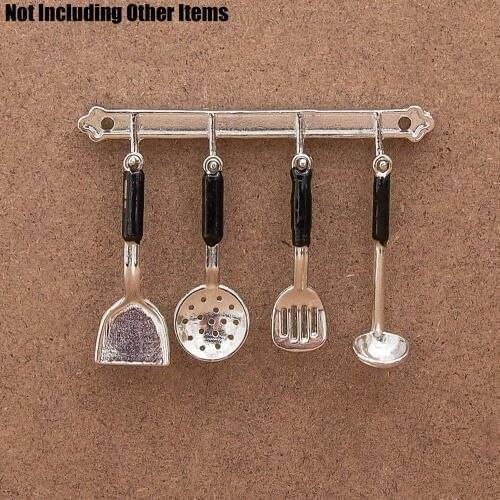 Odoria 1:12 Kitchen Miniature 4PCS Utensils with Hanger Dollhouse Kitchenware Accessories