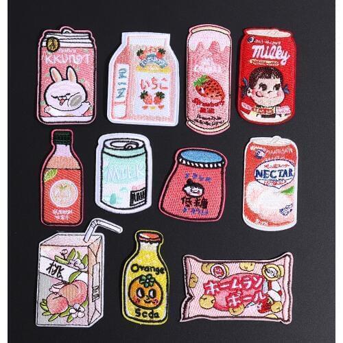 Fashion Drink Patches Embroidered Iron On Patches For Clothing Cute Candy Stickers On Clothes Applique For Kids T-shirts Decor