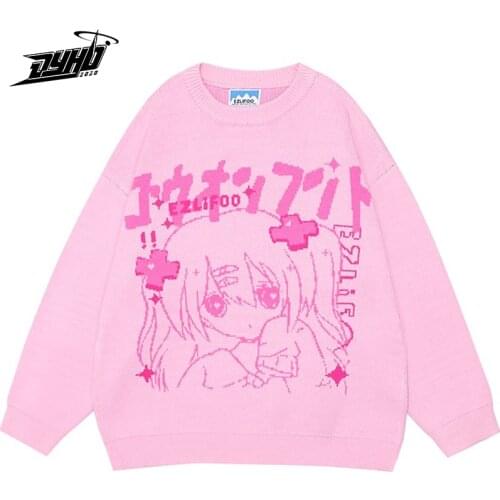 Fashion knitted Sweater Men Women Japanese Style Anime Girl Streetwear Loose Pullover Harajuku Casual Sweater Unisex 2021 Autumn