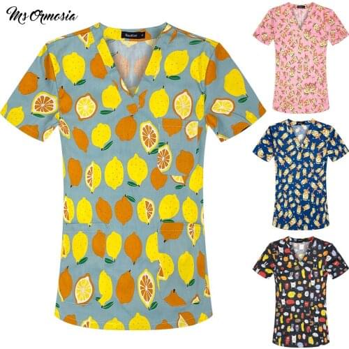 Cartoon Print Surgical Uniforms Hospital Nurse Scrubs Tops Breathable Beauty Salon Dentistry Doctor Overalls Nurse Accessories
