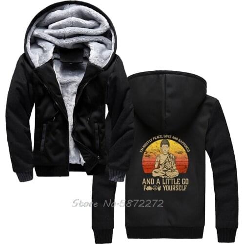 I'm Mostly Peace Love Happiness Retro Buddha Namaste Yoga Hoodie Zen Master Men Winter Thicken Keep Warm Sweatshirt Harajuku