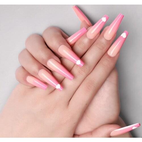 Manicure Kit 24PCS Set Jelly Gel Full Cover Acrylic Long Coffin Nail Ballerina Pre Designed Press On Fake Nails With Designs