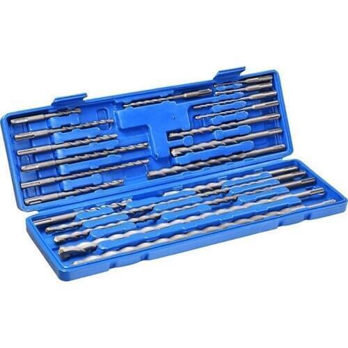 20pcs Impact Rotary Electric Hammer Drill Bit Set chisel Plastic Box Round handle Shank Concrete Masonry Drilling Grooving