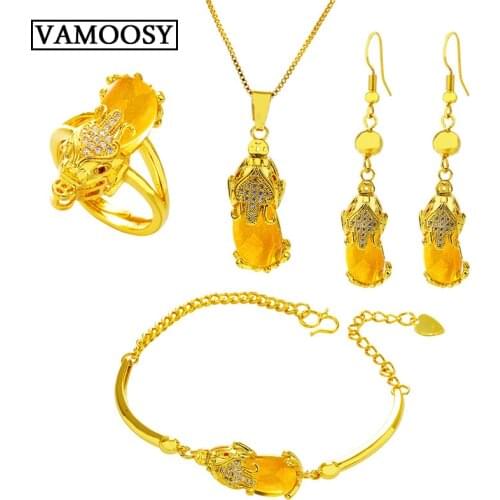 Pure 24K Gold Blessing Jewelry sets for women Wedding Bridal Jewelry Natural stone Necklaces/Earrings/Rings/Bracelets for women
