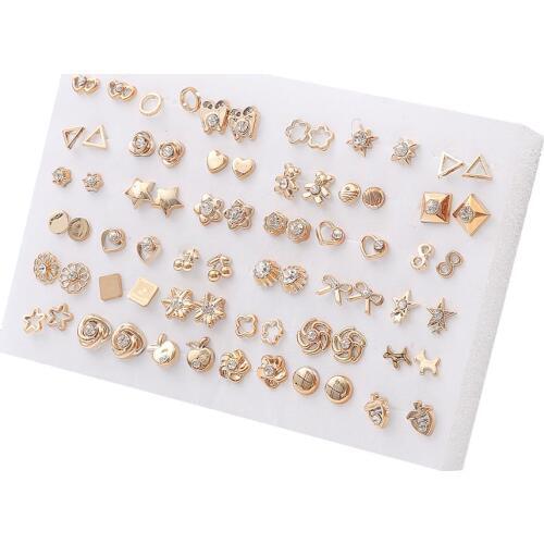 18/36pairs Fashion Mix Style Gold Color Rhinestone Crystal Flower Stud Earings Set For Women Girls Jewelry Brincos Oorbellen