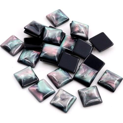 New Fashion 40pcs 12mm Black Color Square Style Flat back Resin Cabochons Cameo-O7-11