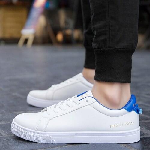 2019 New Men Casual Shoes Classic White pu Leather shoes Trainers cheap Mens Sneakers flat Walking Shoes ST473