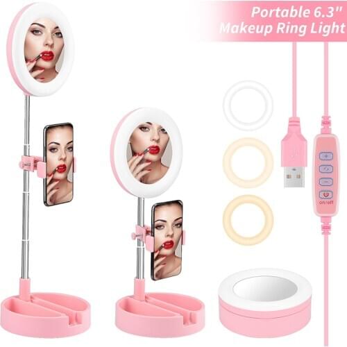 Adjustable Photography LED Selfie Ring Light Dimmable Camera Phone Ring Lamp With Telescoping Link For Makeup Video Live Studio