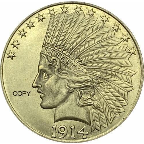 United States Of America 10 Dollars 1914 D S Liberty Indian Head Eagle with motto IN GOD WE TRUST Gold Brass Metal Copy Coins