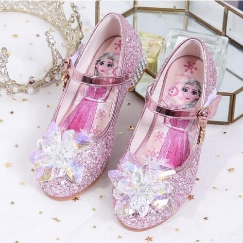 Disney Frozen 2 Girls Lovely Cartoon Elsa Shoes Fashion Crystal Shoes For Baby Girls Soft Leather Single Shoes Elsa Sandals