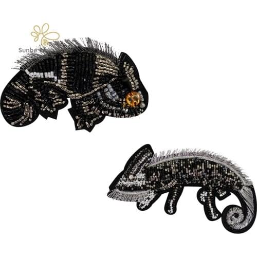 Beaded Lizard Chameleon Patches Sew on Badge Decorative Leather Jacket T shirt Applique Craft