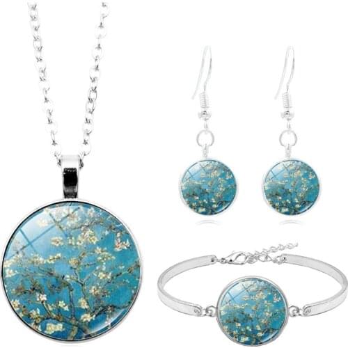 Van Gogh Gustav Klimt Painting Jewelry Sets The Starry Night Glass Dome Earrings Necklace Bracelets for Women Vintage Jewellery