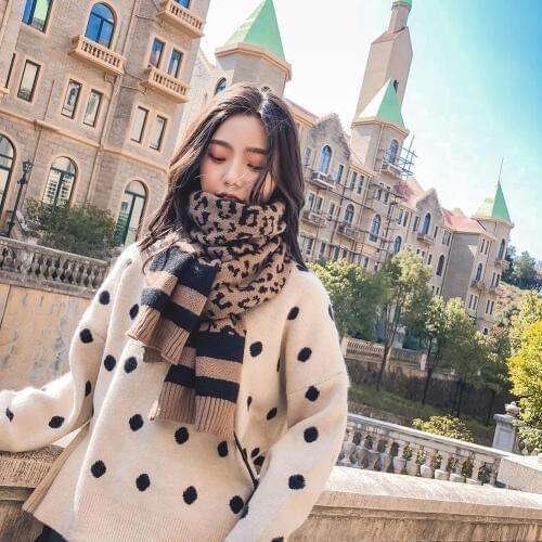 Women scarf Korean wool female student long thick warm knitting winter Leopard scarf