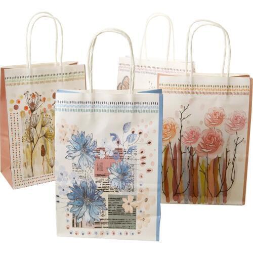 10Pcs Kawaii printed Flower kraft paper bag Festival gift bags Paper bags with handles children gift bags 25*18*10cm